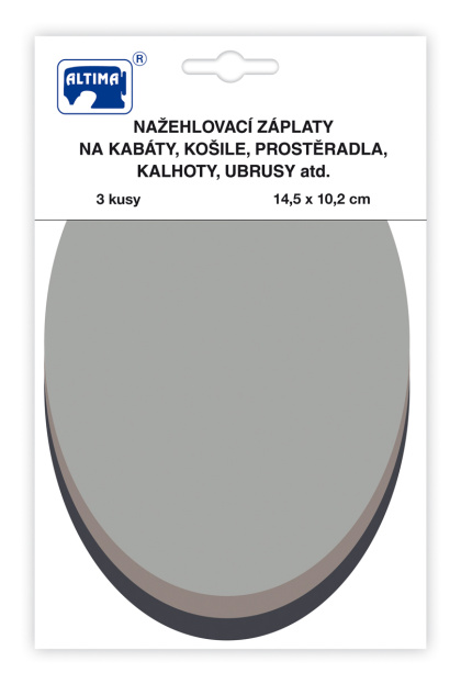 Nažehľovacie záplaty jednofarebné ovály 3 ks - sv.šedá str.šedá tm.šedá